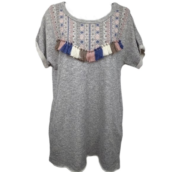 Ellison Embroidered Tasseled Terry Cloth Mini Dress Sz M - Picture 1 of 8